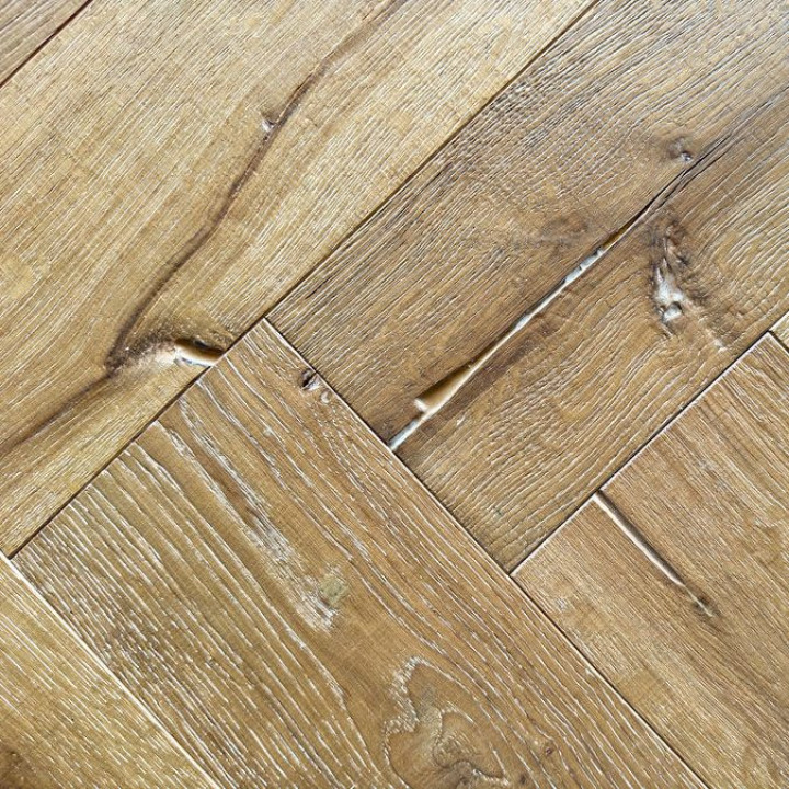 Metropolitan Herringbone Bandsawn Antique Taupe Brushed and Lacquered