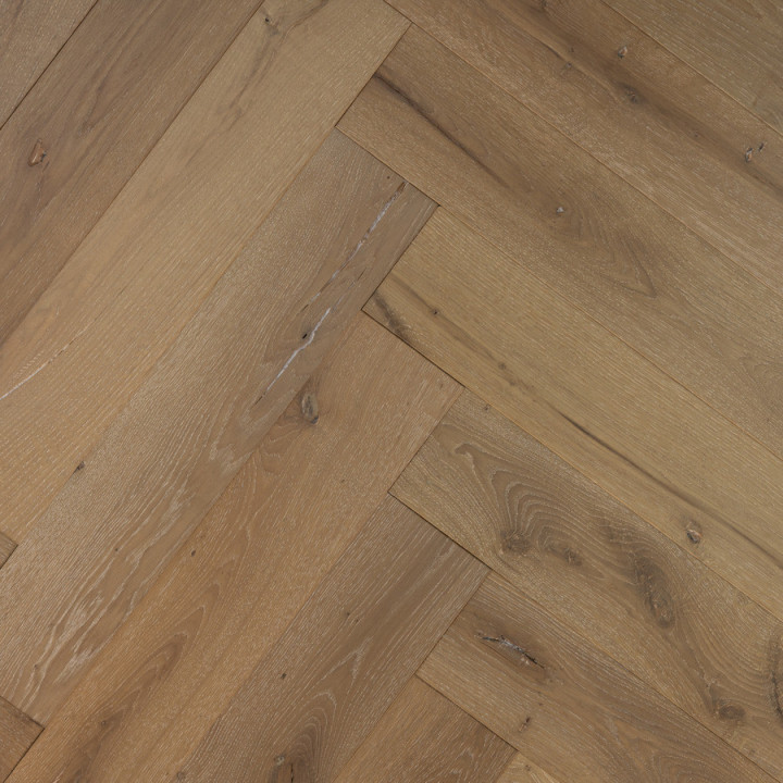 Metropolitan Herringbone Bandsawn Antique Taupe Brushed and Lacquered