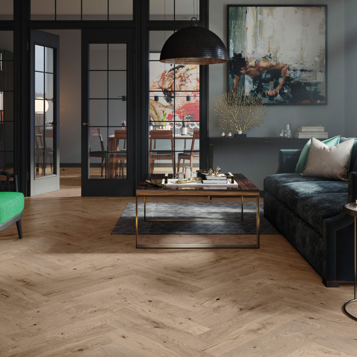 Schoolhouse Click Herringbone French Chateau Oak brushed and matt lacquered