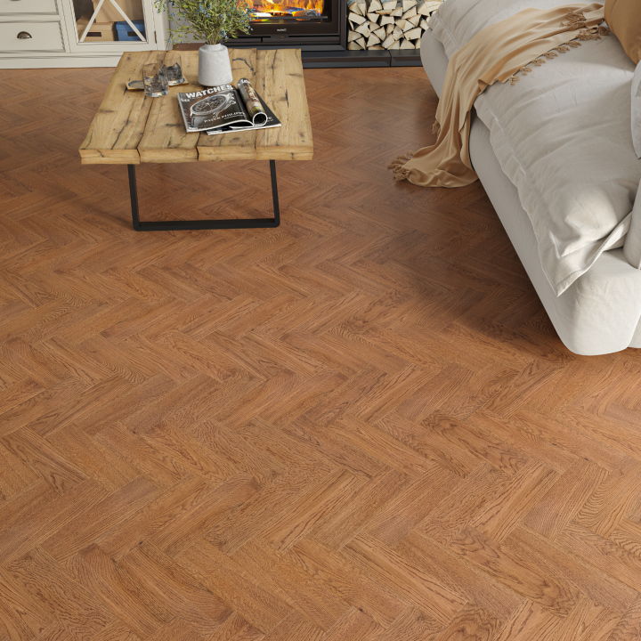Source 14mm Antique Oak Brushed and Lacquered Herringbone
