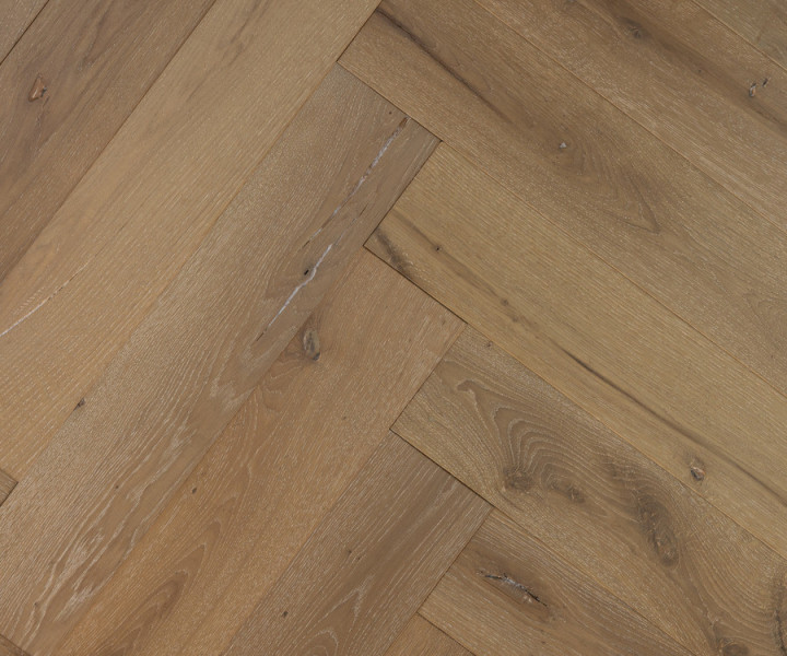 Metropolitan Herringbone Bandsawn Antique Taupe Brushed and Lacquered
