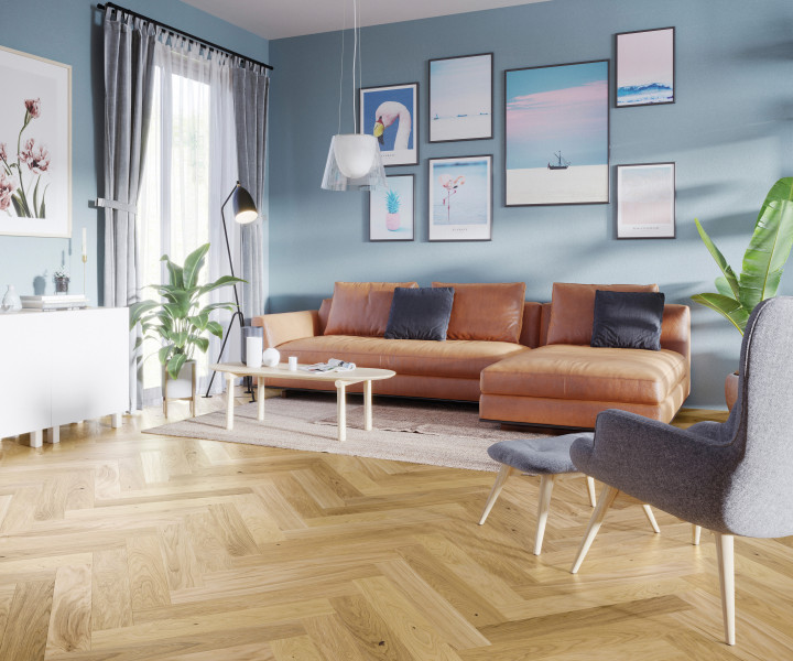 Schoolhouse Click Herringbone Brushed and Matt lacquered Natural Oak 