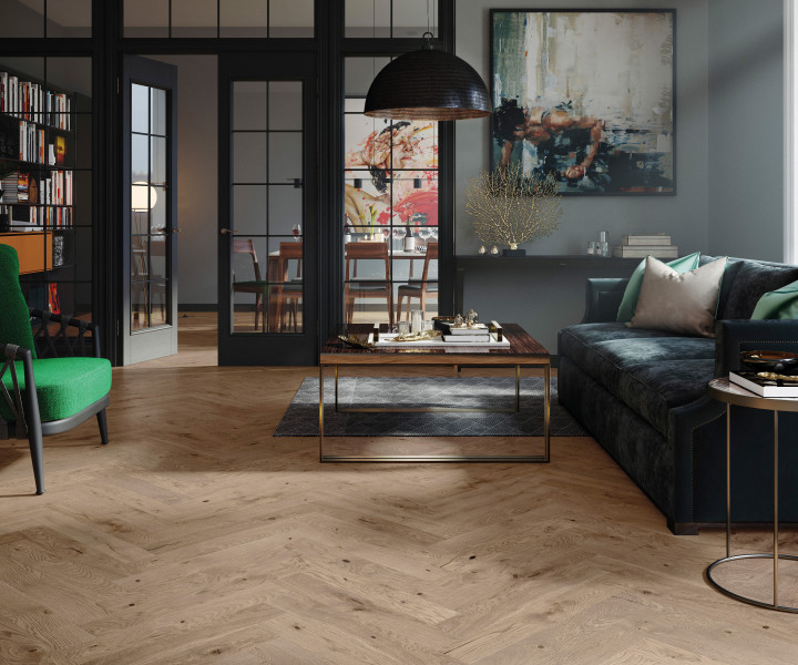 Schoolhouse Click Herringbone French Chateau Oak brushed and matt lacquered
